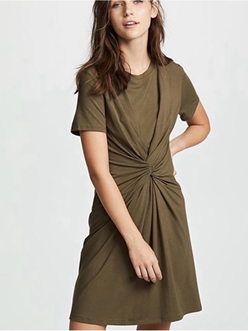 Theory - Rubric Knot-Front Short Sleeve Shirt Dress Olive